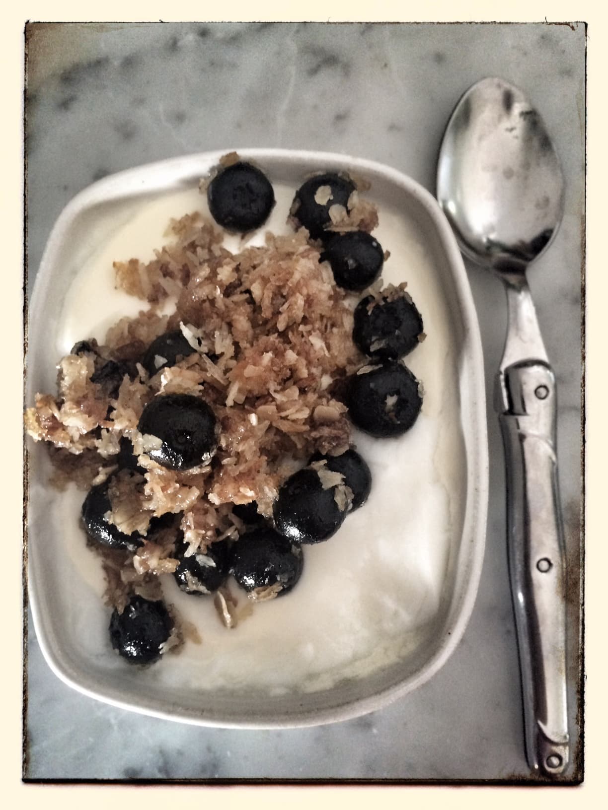 bild på Långfilspannacotta med blåbär och kokoscrumble