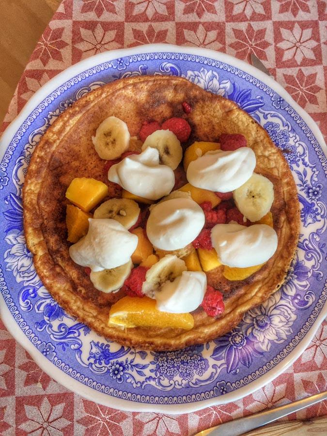 sötpotatispannkaka, pannkaka, sötpotatis, frukt, recept, Anette Rosvall